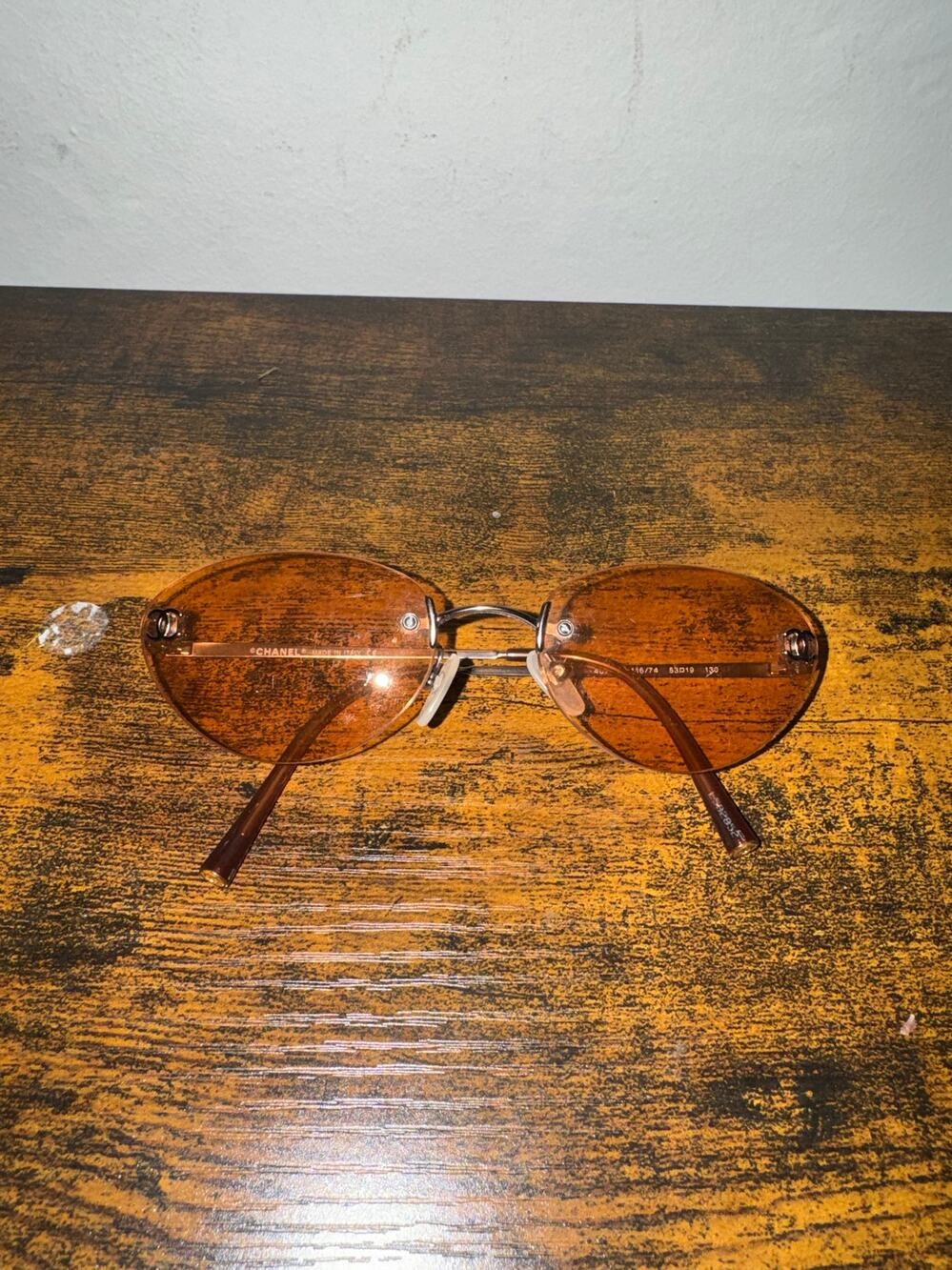 Chanel Vintage Y2K 4003 Rimless Oval Sunglasses Brown